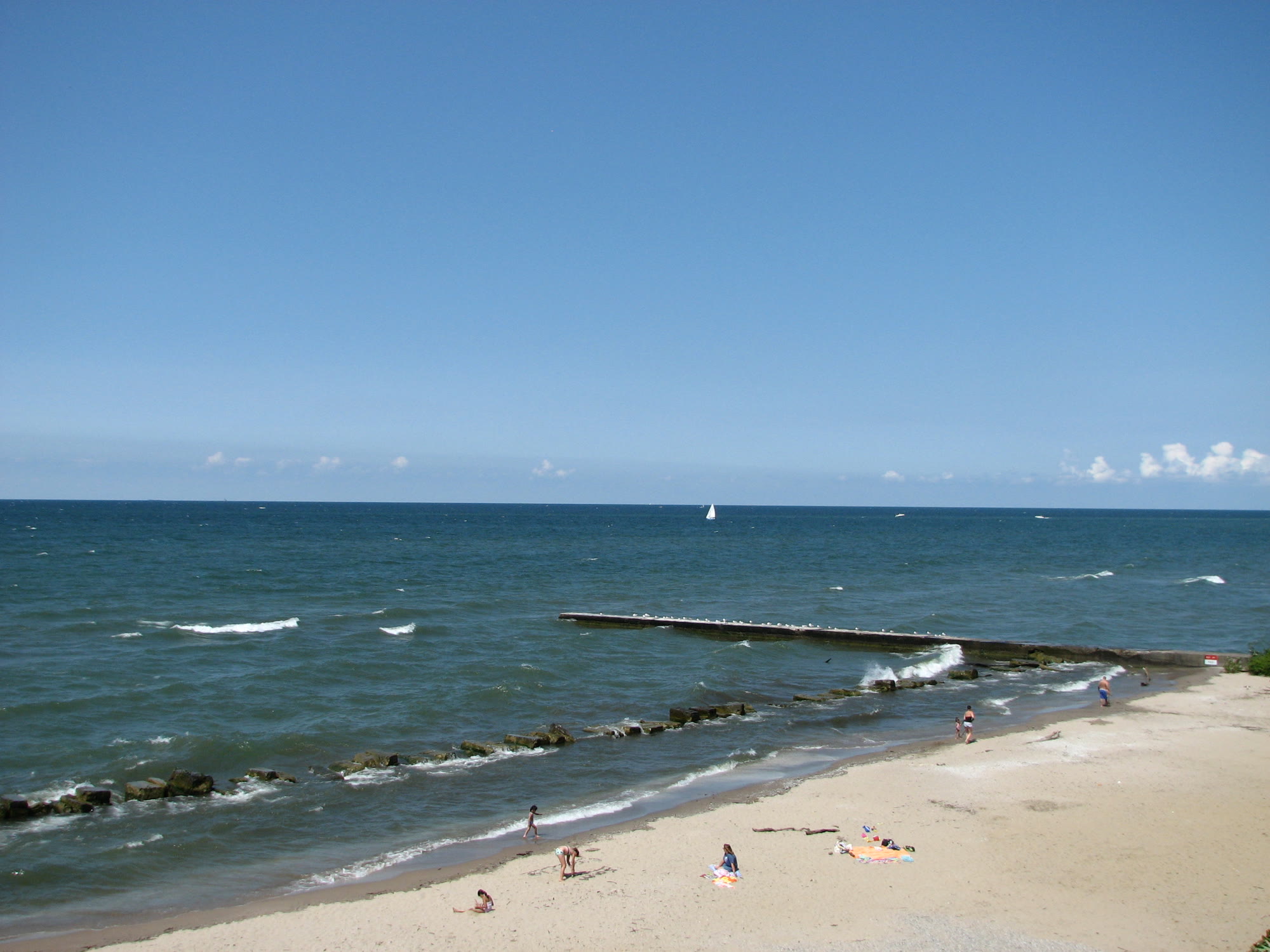 The beach at Rocky River Park along Lake Erie in Rocky River, Ohio
